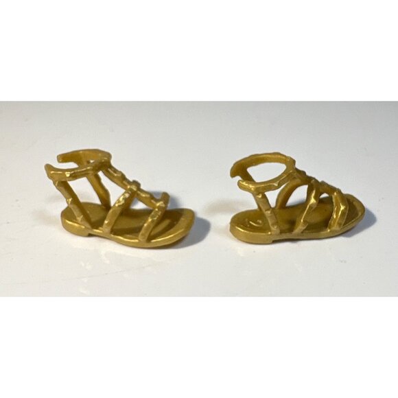 Barbie Doll Shoes Gold Gladiator Sandals Flat Shoes Strappy - Picture 2 of 4